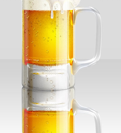 Shiny Cold Beer Glass Illustration with colorfull liquid inside and splashing effect.Create realistic glossy glass with liquid in them, make reflections and shadows